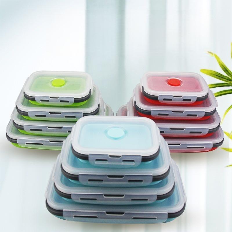 3 Sizes Collapsible Silicone Food Container Portable Bento Lunch Box Microware Home Kitchen Outdoor Food Storage Containers Box