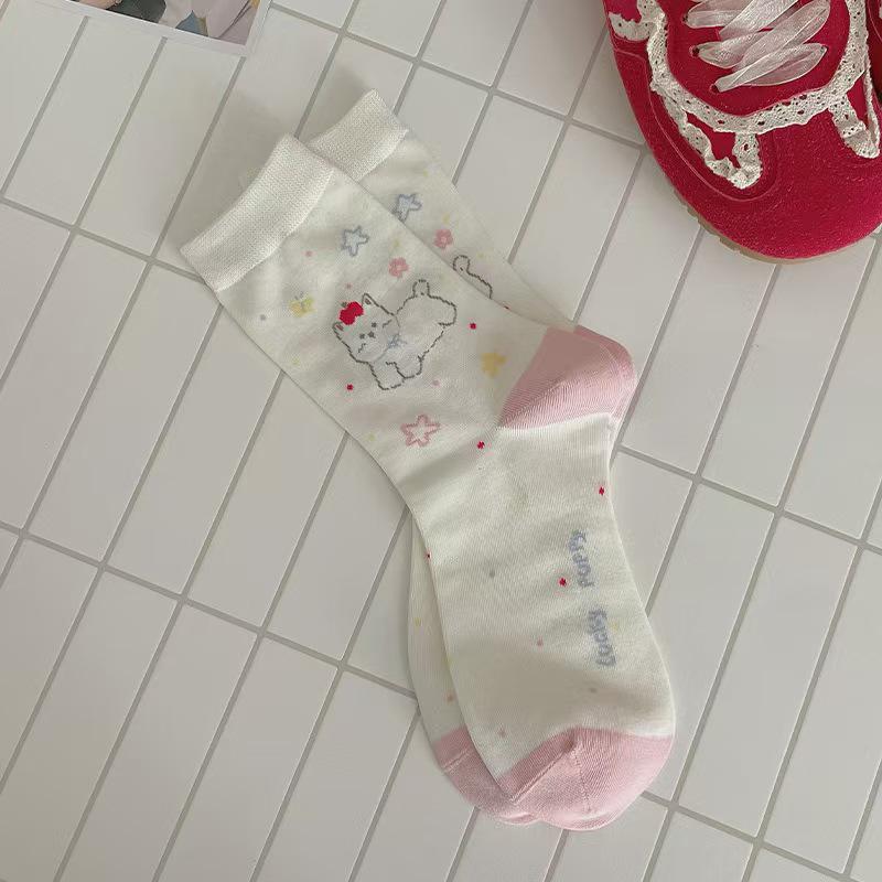 

Cute Cartoon Girls Mid-Calf Socks - Trendy Korean/Japanese Style Puppy Design for Spring & Summer One Size
