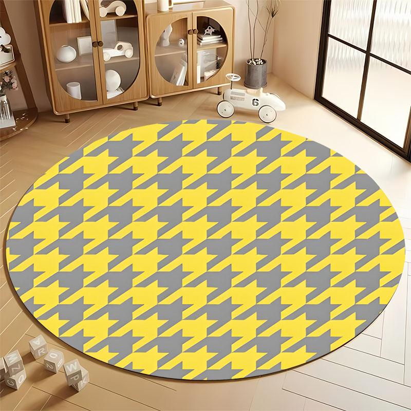 

Yellow and Gray Houndstooth Round Rug for Modern Spaces round carpet for home sofa bedroom, gift Diameter 60cm