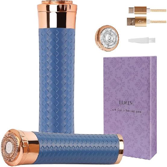 Facial Hair Removal for Women, Painless Rechargeable Hair Removal Device, Comes with 2 Replacement Heads, Portable Electric Shaver/Razor for Face,