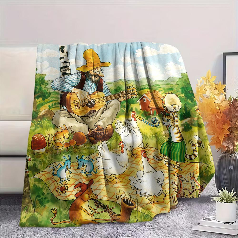 Pettson and Findus2 Flannel Blanket, High Quality Comfortable for All Seasons, Home Decor, Warmth and Comfort