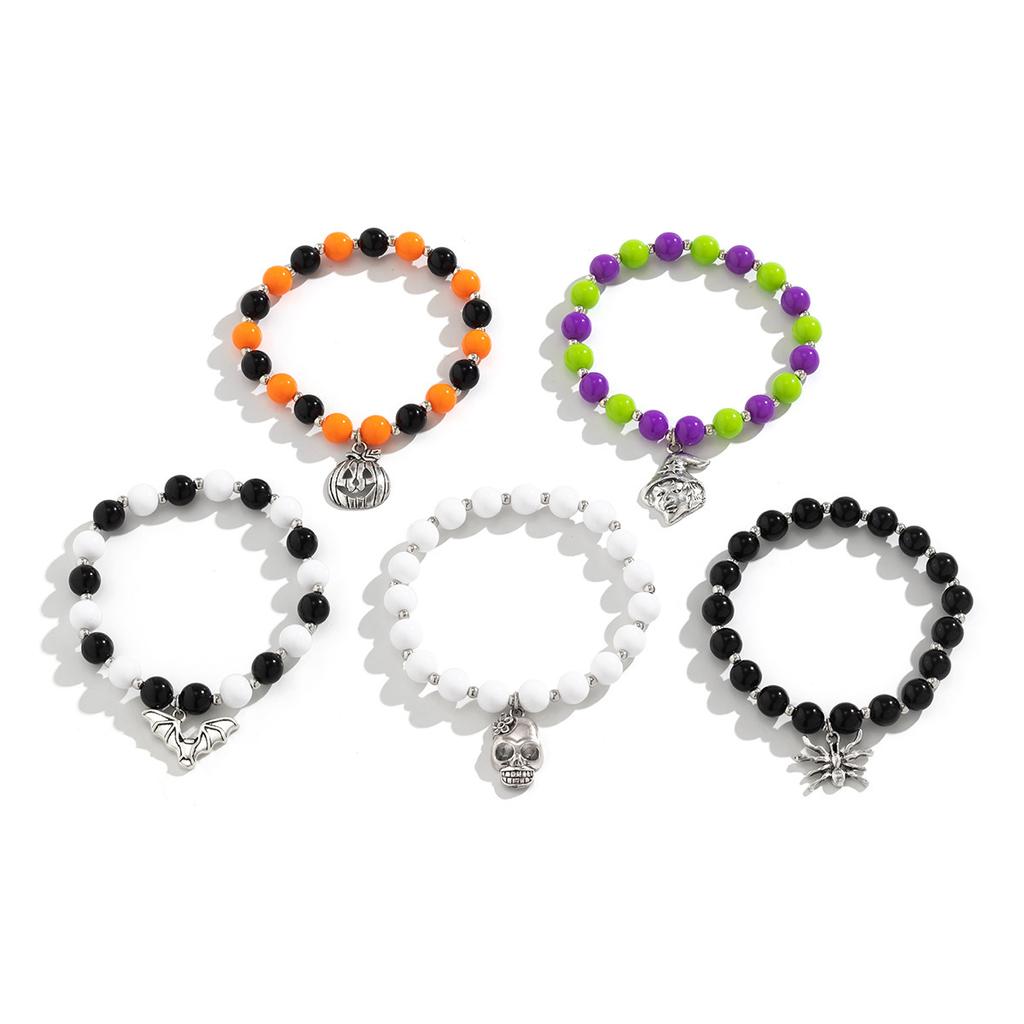 Halloween Skull Pumpkin Bracelet Set Dark Witch Spider Mixed Color Beaded Funny Bracelet