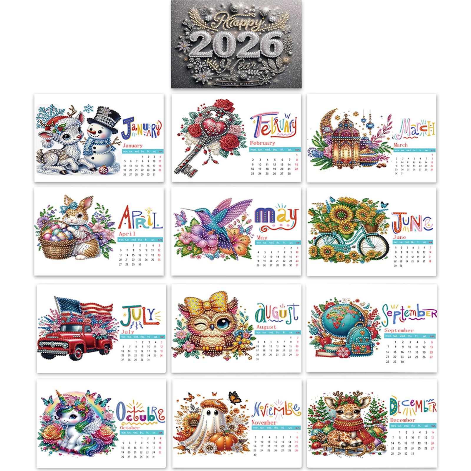 

5D/DIY Calendar Diamond Painting Calendar Kit Diamond Art Paper Desk Calendar Diamond Decorations Calendar Gift for Friends