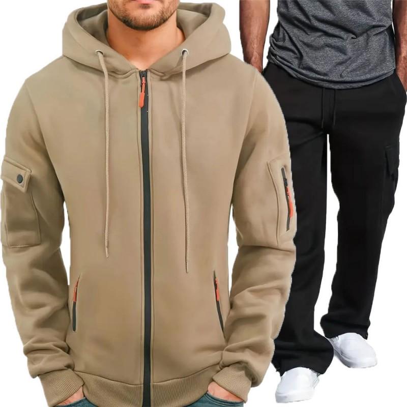 Mens Tracksuit Set Long Sleeve Zip Hoodie Sweatshirt Pants Casual Sportswear Outfit