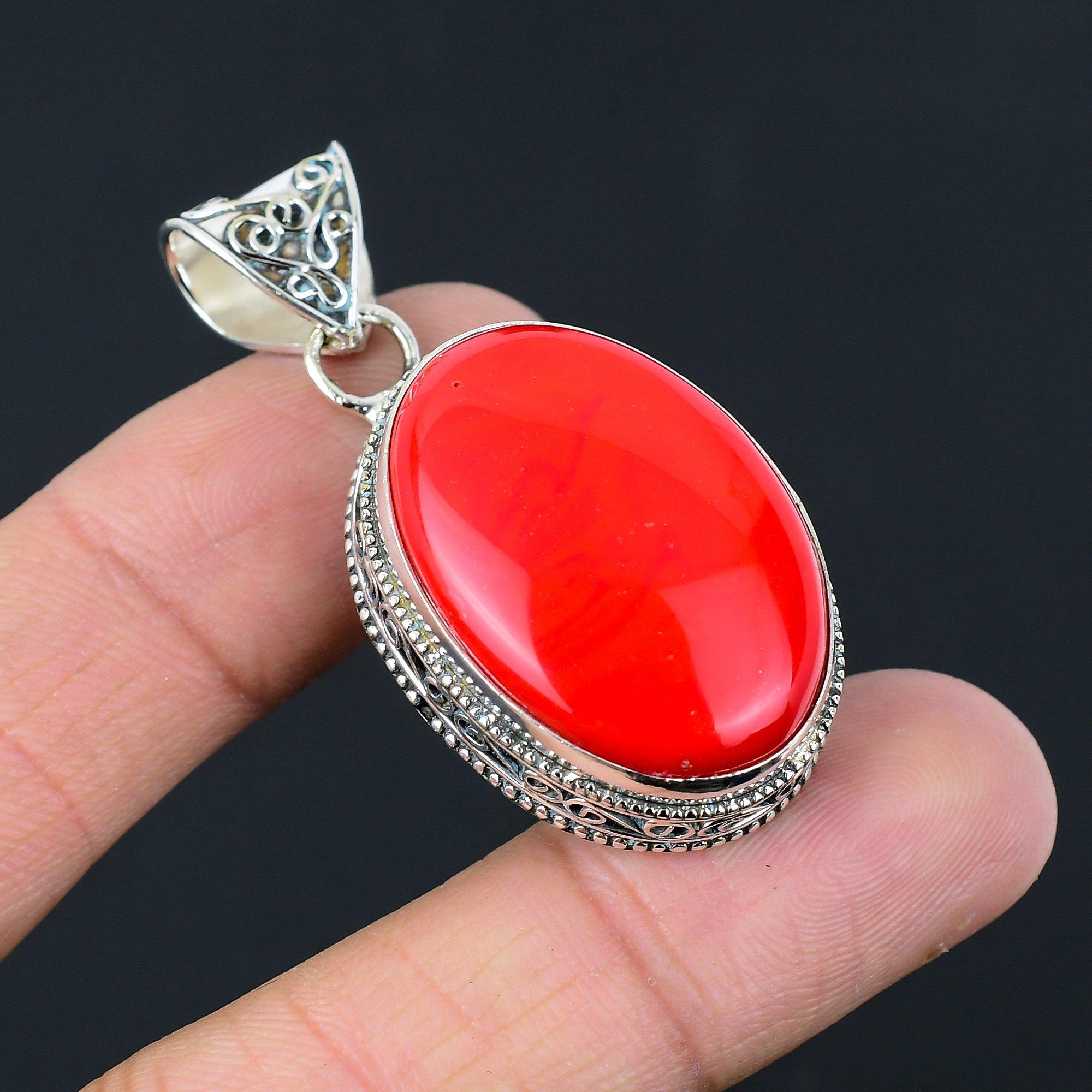Halloween Deal Sterling Silver Natural Italian Red Coral Unique Pendant Jewelry