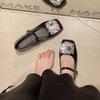 Flat-bottomed French rhinestone women's new 2025 popular evening black square buckle Mary Jane shoes small leather shoes single shoes