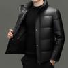Yiliteng Men's Stand Collar Genuine Leather Goose Down Puffer Jacket