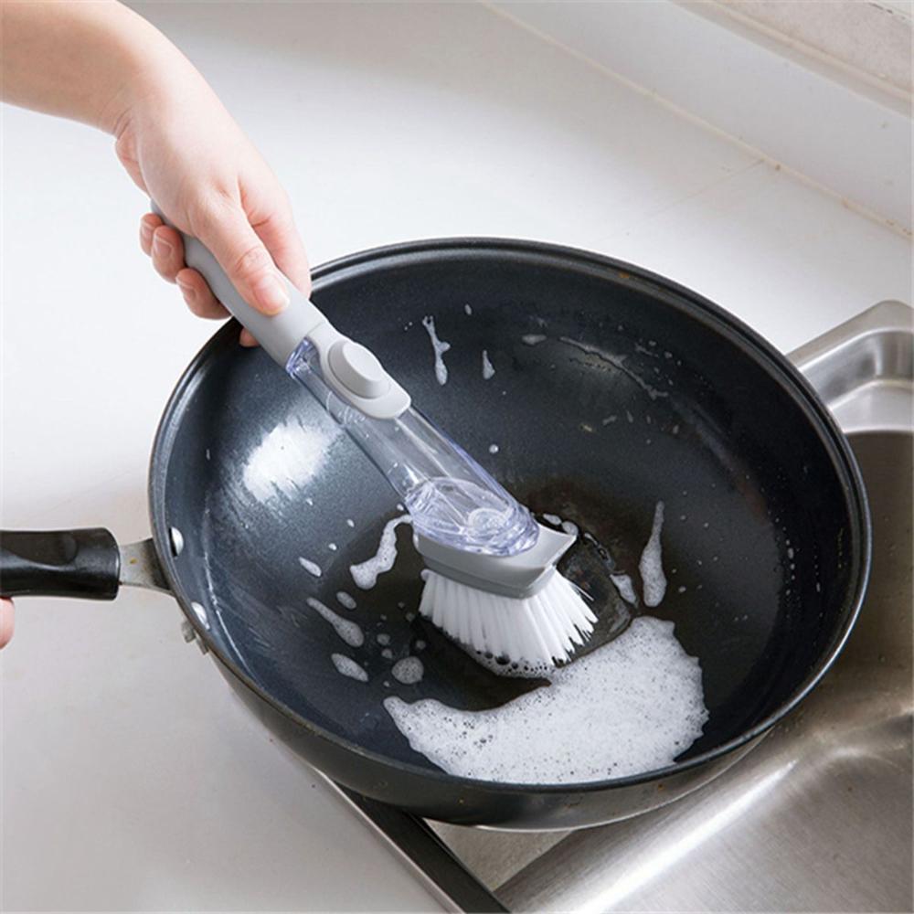 Long Handle Refillable Multifunctional with Soap Dispenser Sponge Brush Dish Scrubber Scrub Cleaner