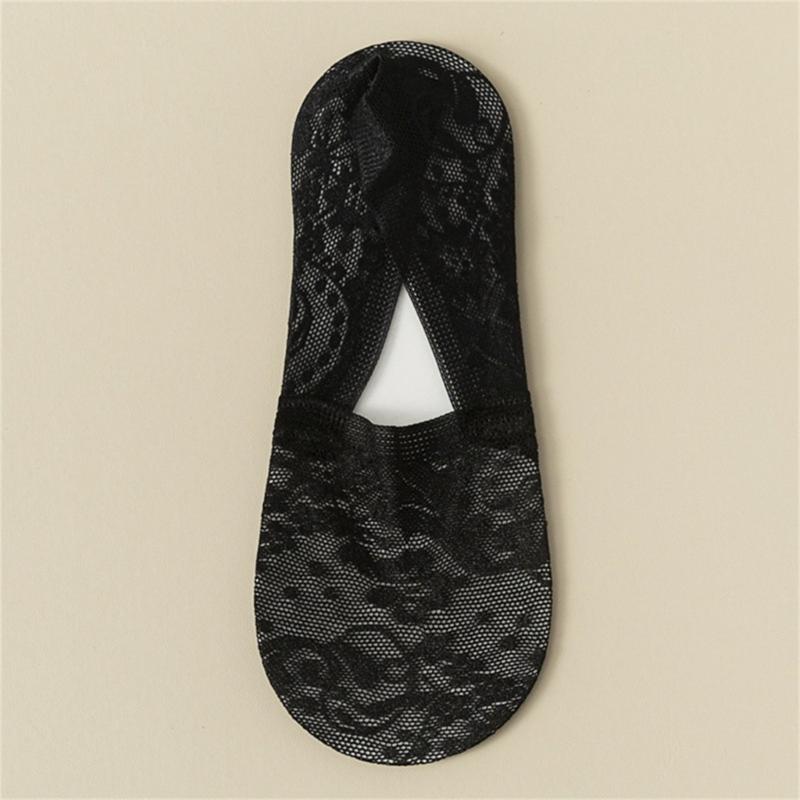 No Show Socks Women for Flats Invisible Hiddens Socks Lace Low Cut Liner Socks with Antis Slip Strips Cotton Bottom Socks