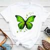 Women's colorful butterfly petal print T-shirt short-sleeved round neck cute graphic top