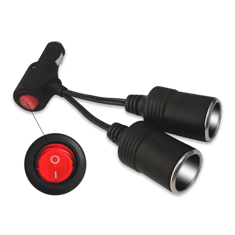 12/24V 2-in-1 Auto-Netzteil Verteileradapter mit Ein/Aus-Schalter 1 Stecker auf 2 Buchsen Y-Verteiler Zigarettenanzünder-Adapter