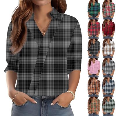 3/4 Length Sleeve Womens Tops V Neck Shirts Trendy Printed Business Casual Work Blouses