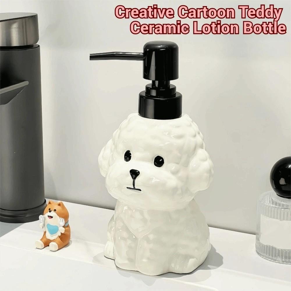 No-Leak Lotion Pump Bichon Frise Ceramic Soap Dispenser Hand Sanitizer Bottle Children/Kids