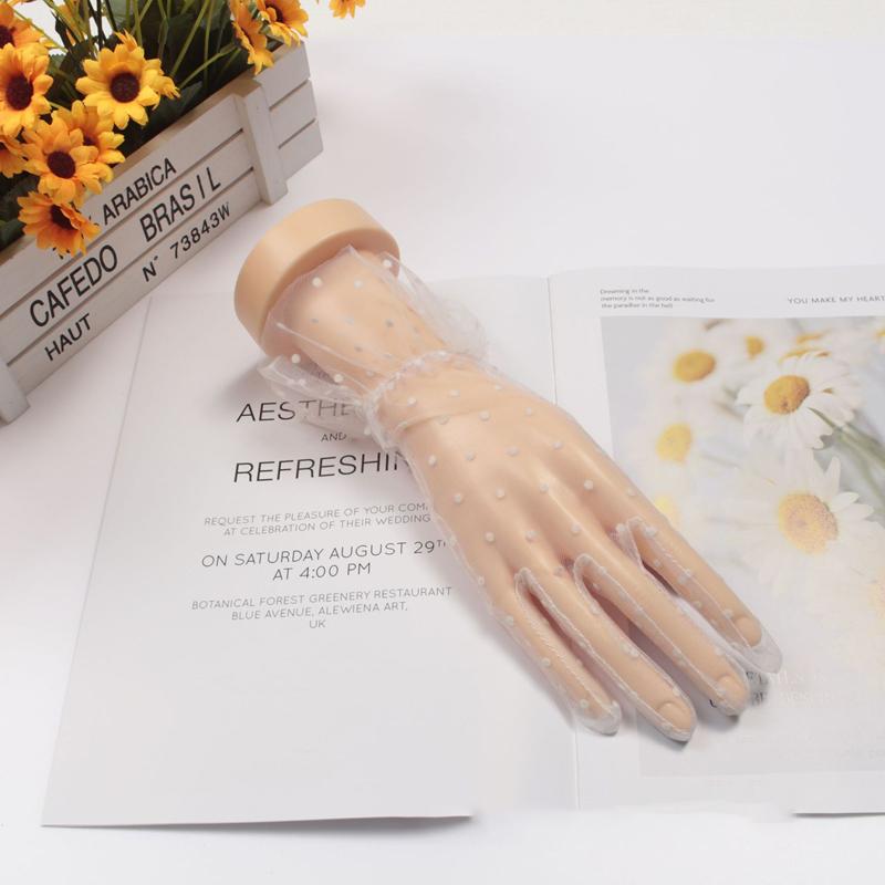 Mănuși Scurte Sexy Negre cu Buline Dantelă Respirabile Ciclism Protecție Solară Mănuși Mirese Nuntă Mănuși Subțiri Transparente