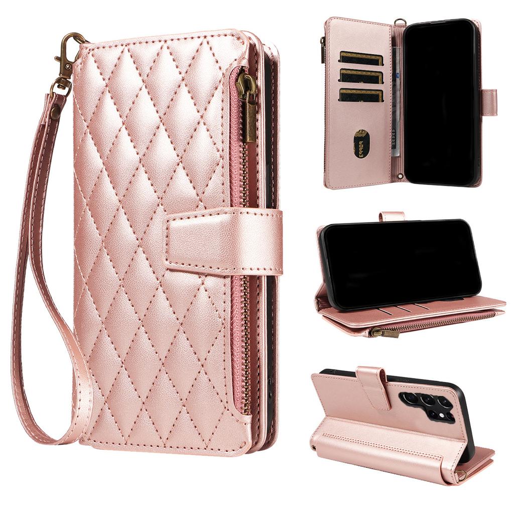 Suitable for Samsung S25 ULTRA Mobile Phone Case S24FE Zipper Card S10 E Mobile Phone Case with Lanyard