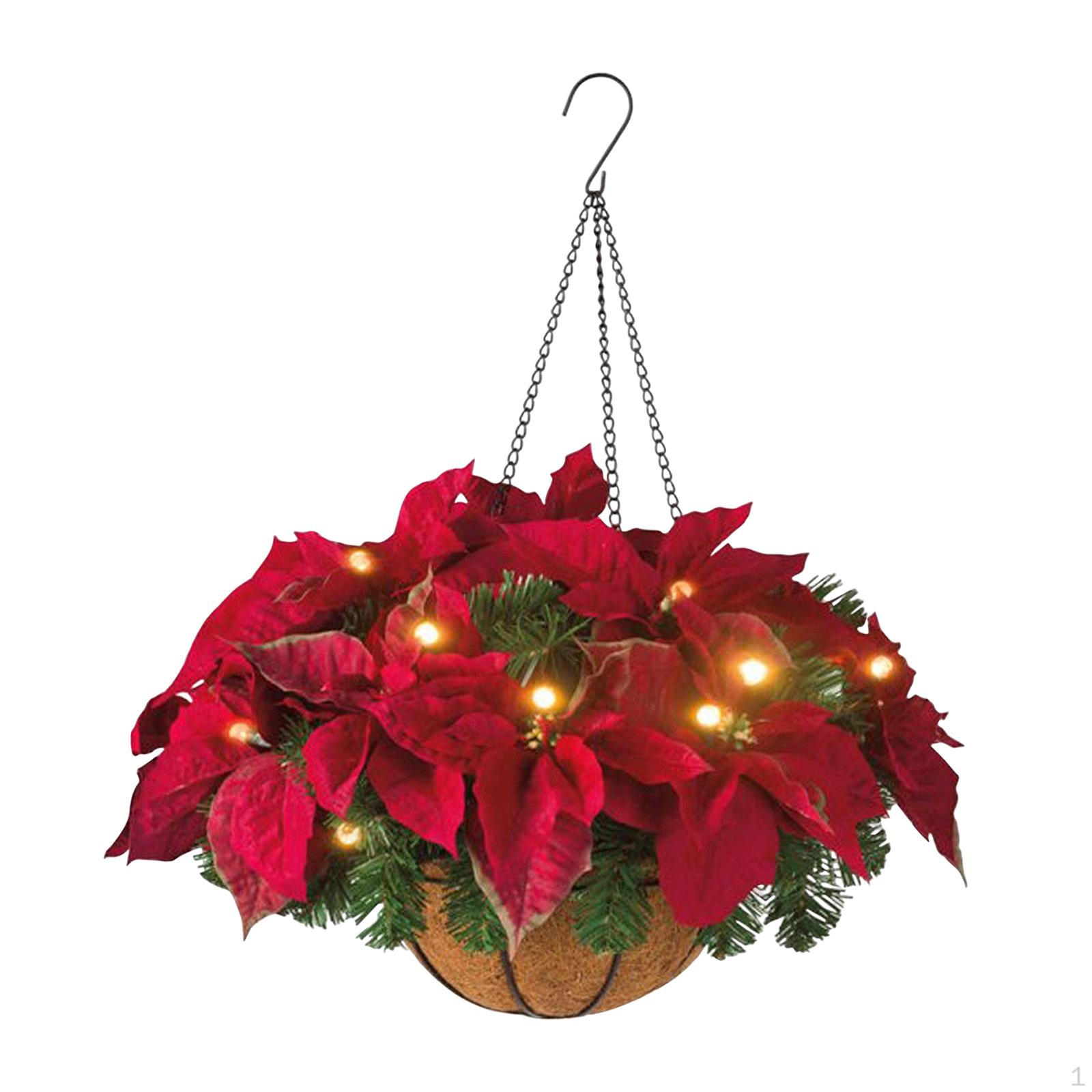 

Artificial Poinsettia LED with Chain Light Indoor Hanging Flowers Basket for Patio, Xmas