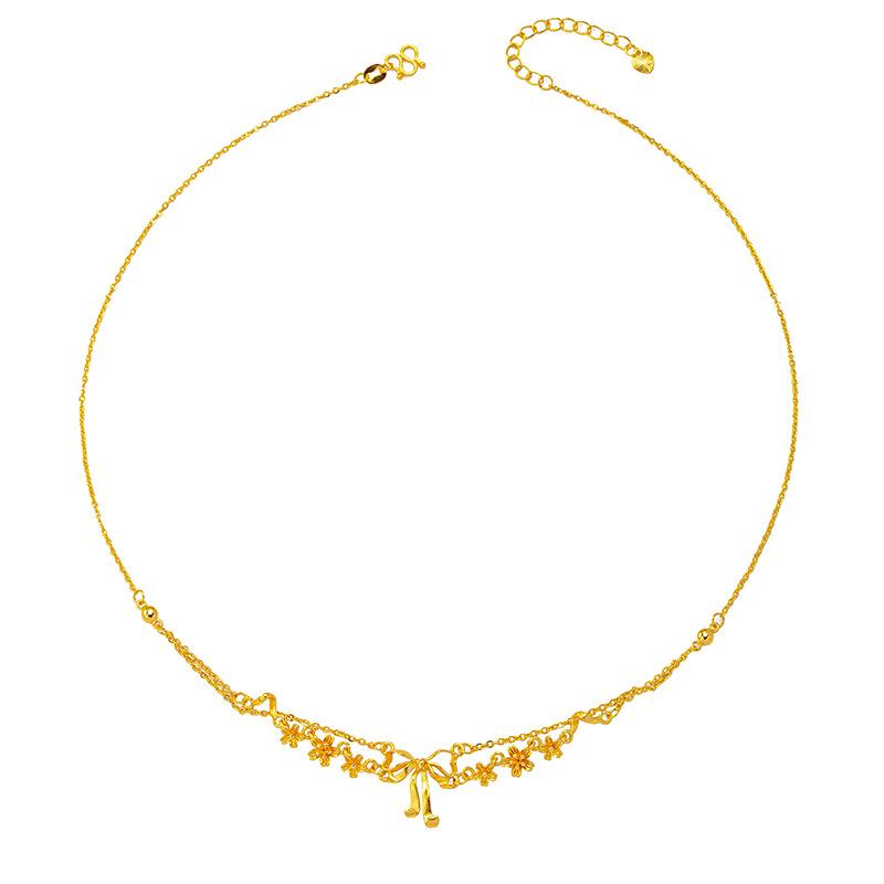 Light Luxury Style Flowery Bow Necklace Cross-border Vietnamese Sand Gold Clavicle Necklace Women's Trendy Necklace