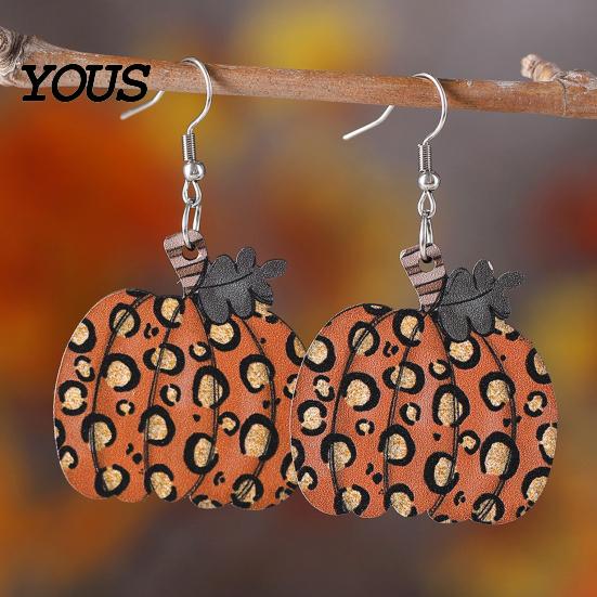 Holz Halloween Hängeohrringe 1 Paar Herbst Kürbis Ohrringe, Acryl Leopardenmuster Modischer Herbsternte Schmuck Ohrhänger Statement Thanksgiving