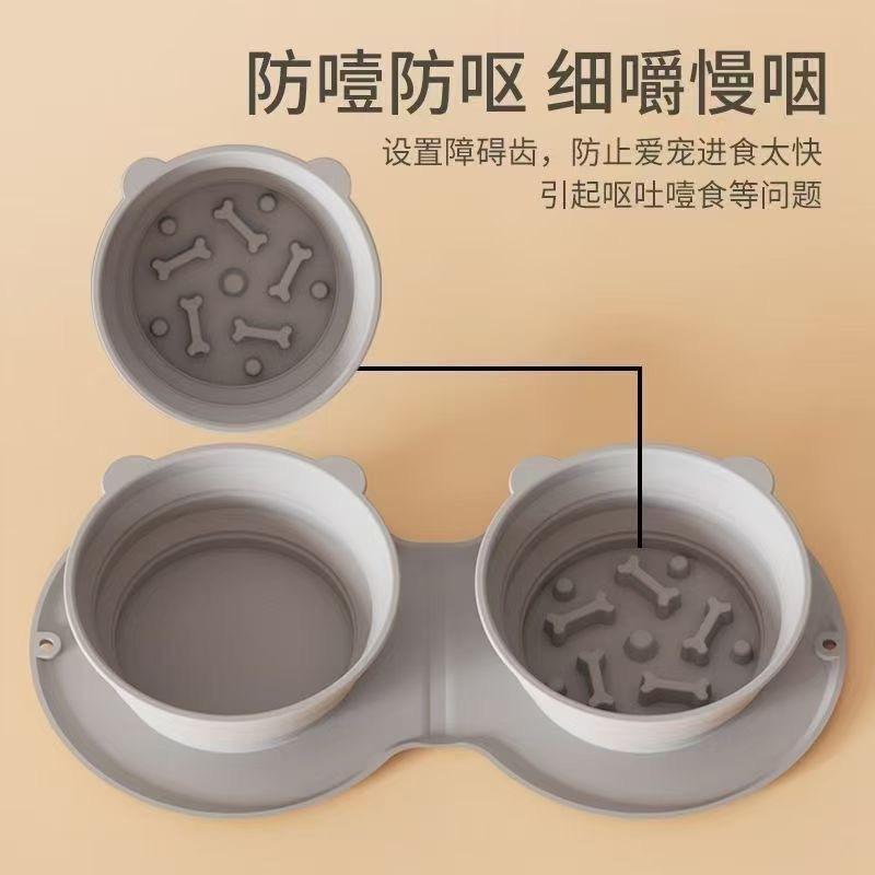 Silicone folding pet bowl Silicone cat and dog pet anti-choking double food bowl Outdoor pet portable dog bowl