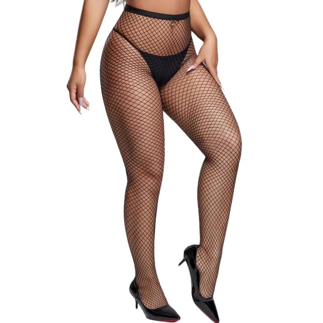 

100Kg Woman Oversized 15D Open Crotchless Pantyhose Plus Large Size High Waist Female Stretchy Tight Black Stockings Tights 50-90Kg