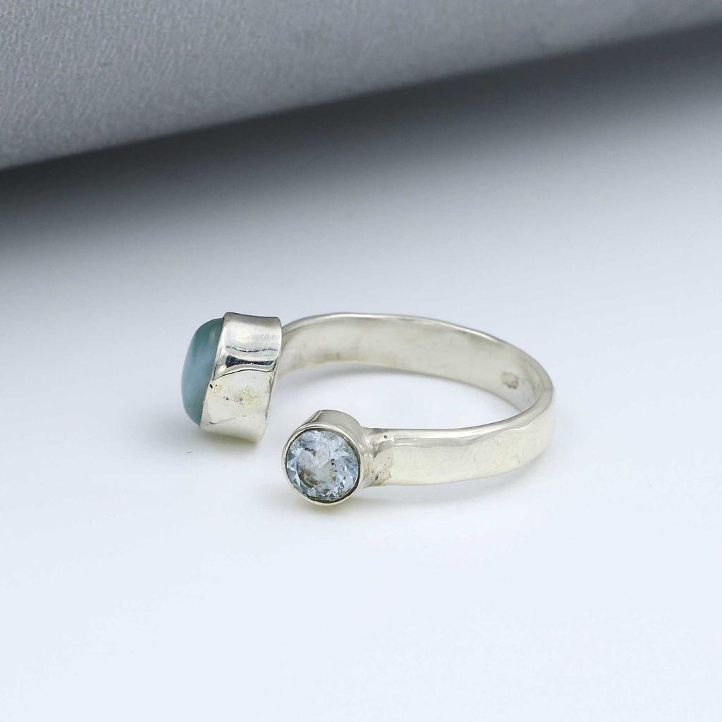 Anello in Argento Sterling 925, Anello con Topazio Blu Larimar, Anello Fatto a Mano, Anello Regolabile, Anello Statement, Anello di Design, Regalo per Lei
