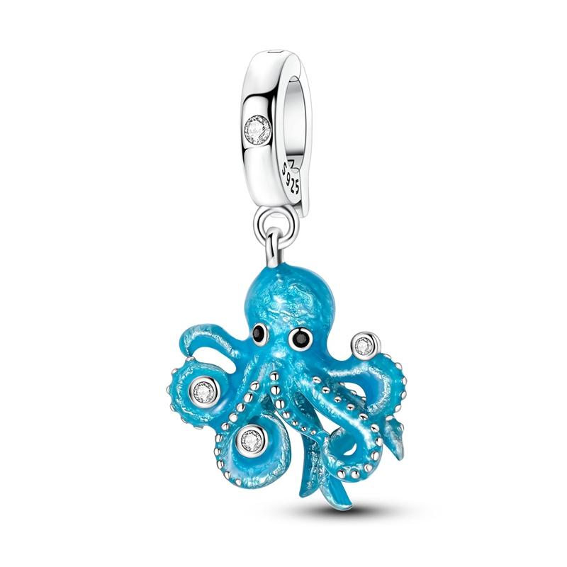 925 Silver Luminous Blue Ocean Series Octopus Starfish Charms Beads For Women Fit Bracelet DIY Jewelry Gifts