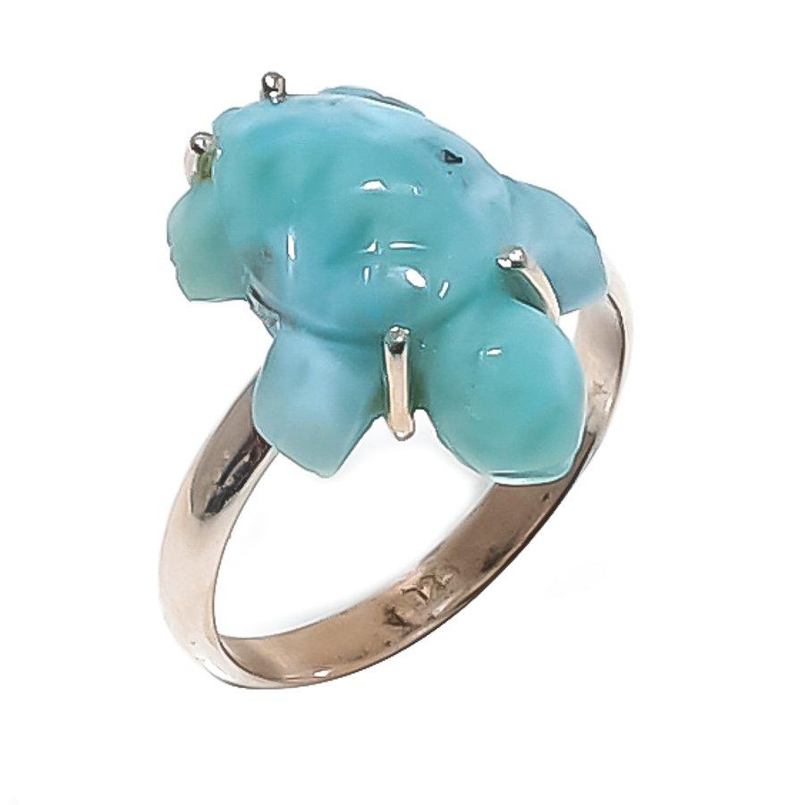 

Natural Larimar Gemstone Handmade 925 Sterling Silver Jewelry Ring Size 6.5 H6B20