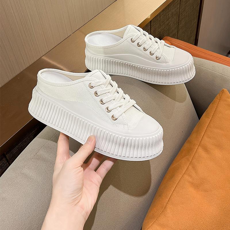 

Полутапочки Baotou на толстой подошве, женская верхняя одежда, новая летняя парусиновая обувь небольшого роста с печеньем на полу-подносе