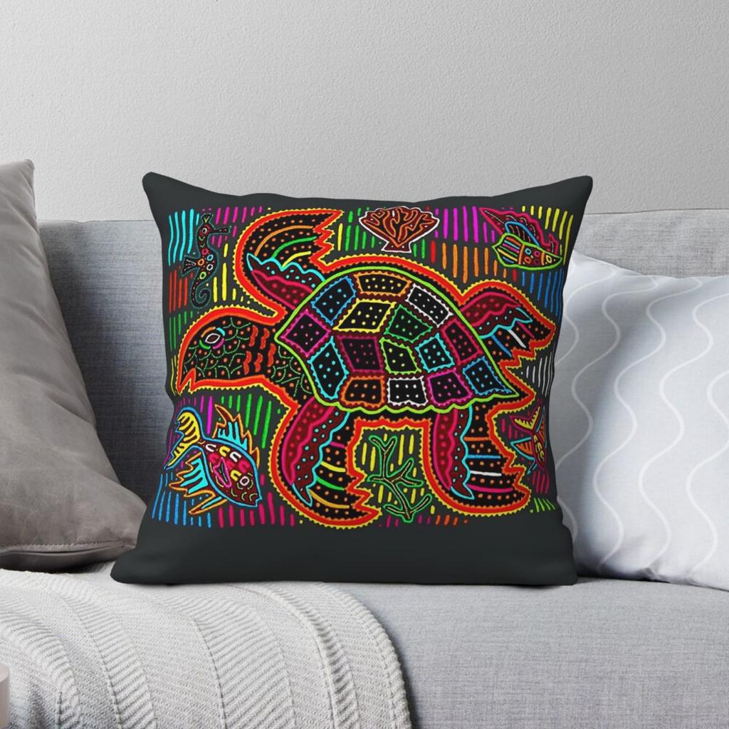 Panama Kuna Mola Turtle Pillowcase Polyester Linen Velvet Creative Zip Decorative Room Cushion Cover