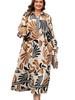 2025 Winter Plus Size Abstract Print Long Sleeve Dress - European & American Fashion