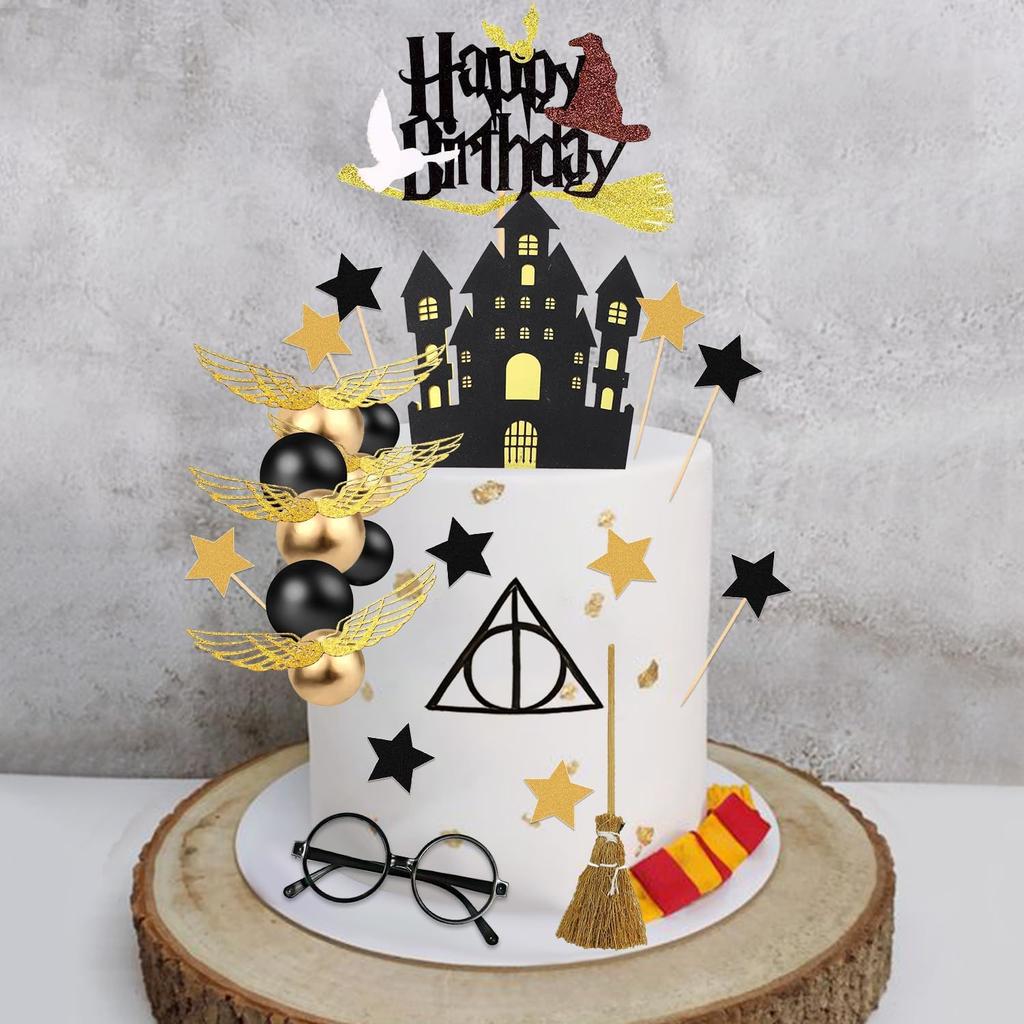 26 PCS Magical Wizard Birthday Cake Toppers Wizard Party Favors Supplies Glitter Wizard Themed Cake Decorations for Baby Shower