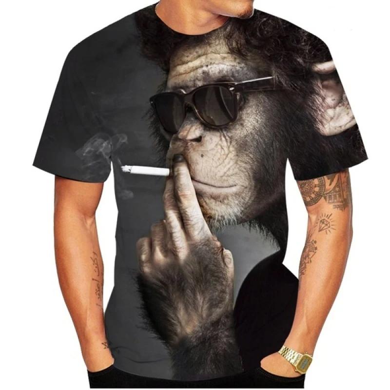 Herren T-Shirts Für Männer Kleidung Übergroßes Lustiges T-Shirt Gorilla Grafik 3D Gedruckt Sommer Freizeit Kurzarm Tops Lockere T-Shirts