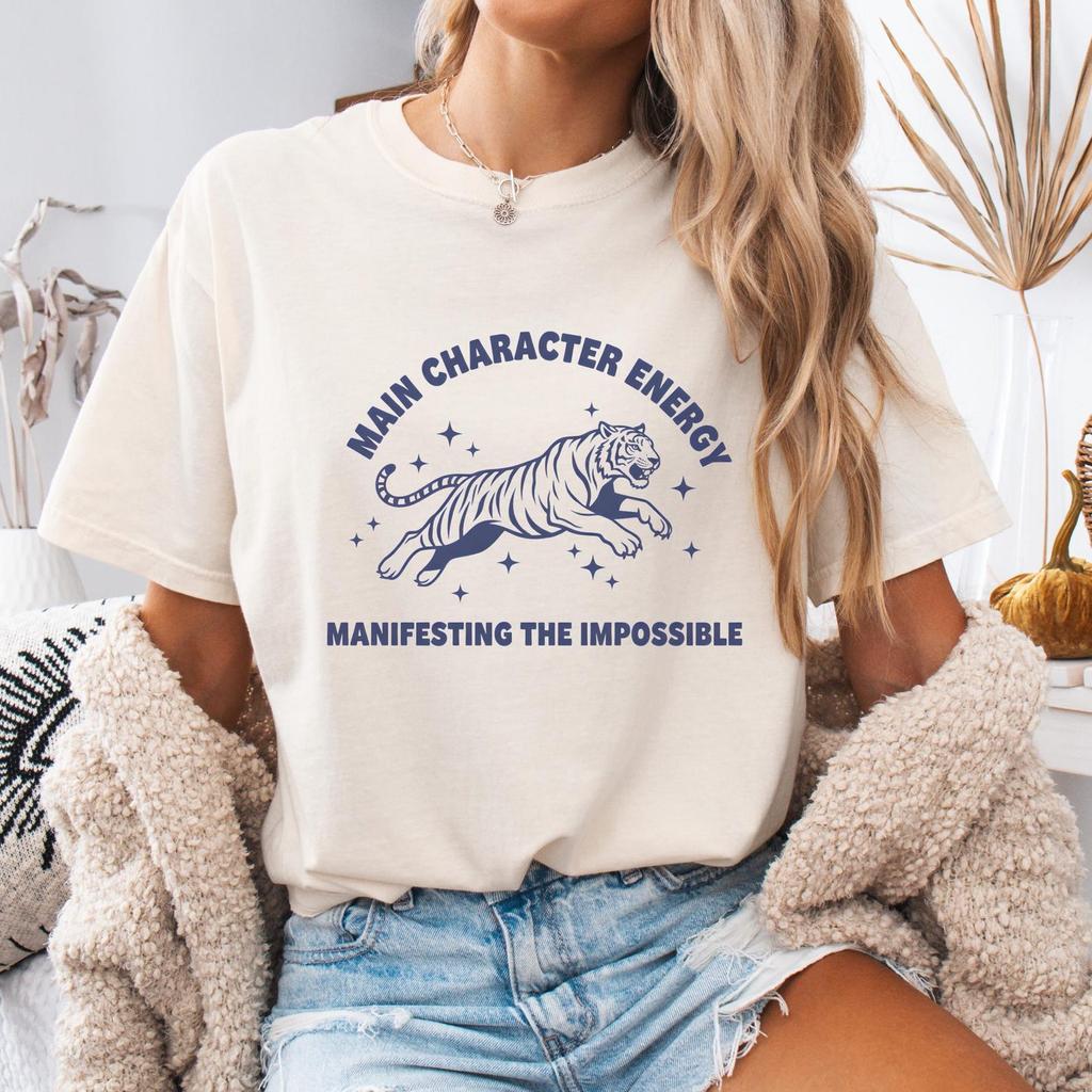Main Character Energy Shirt, Manifestation T shirt, Tiger Graphic Tee, Motivational Aesthetic Shirt, Confidence Mindset Top
