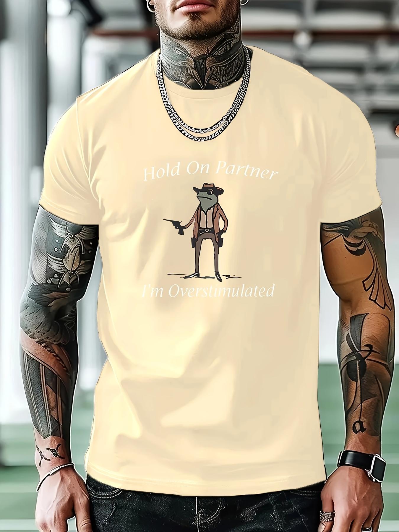 Graphic Tee - Hold On Partner Funny Overstimulated Meme T-shirt XXXL