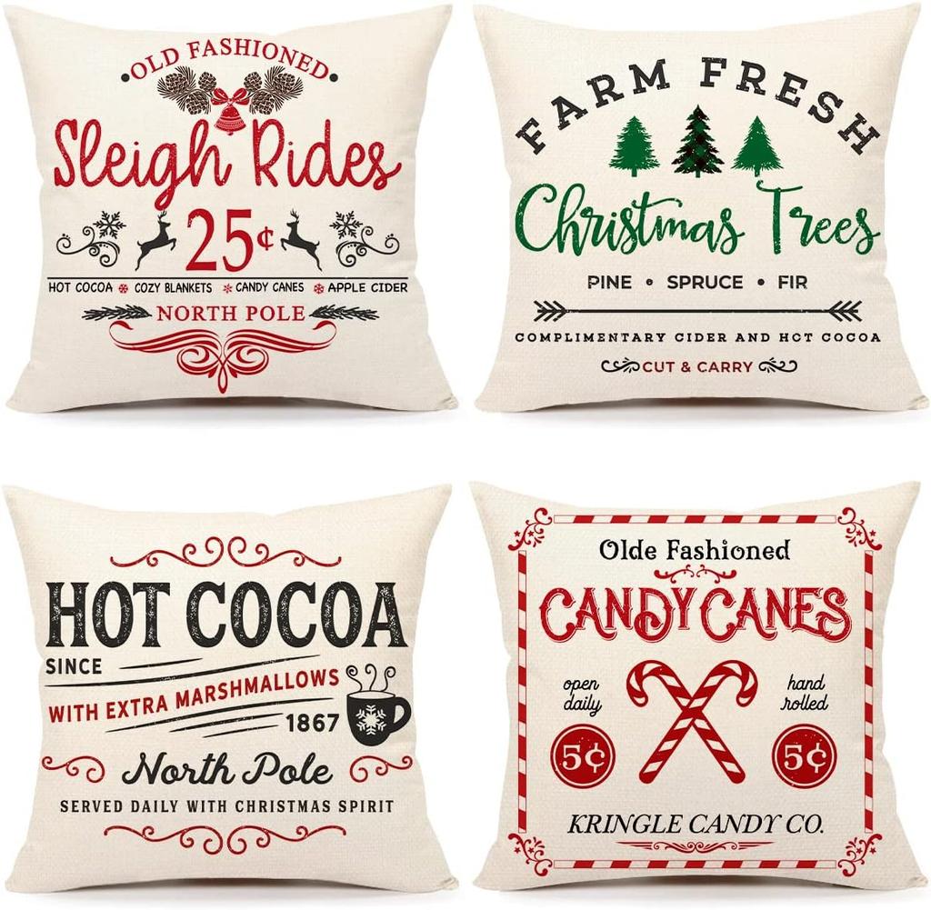 New Christmas Decoration Christmas Pillowcase 18 X 18 Inch Set of 4 Christmas Collection Cushion Pillowcases Custom Zipper Squar