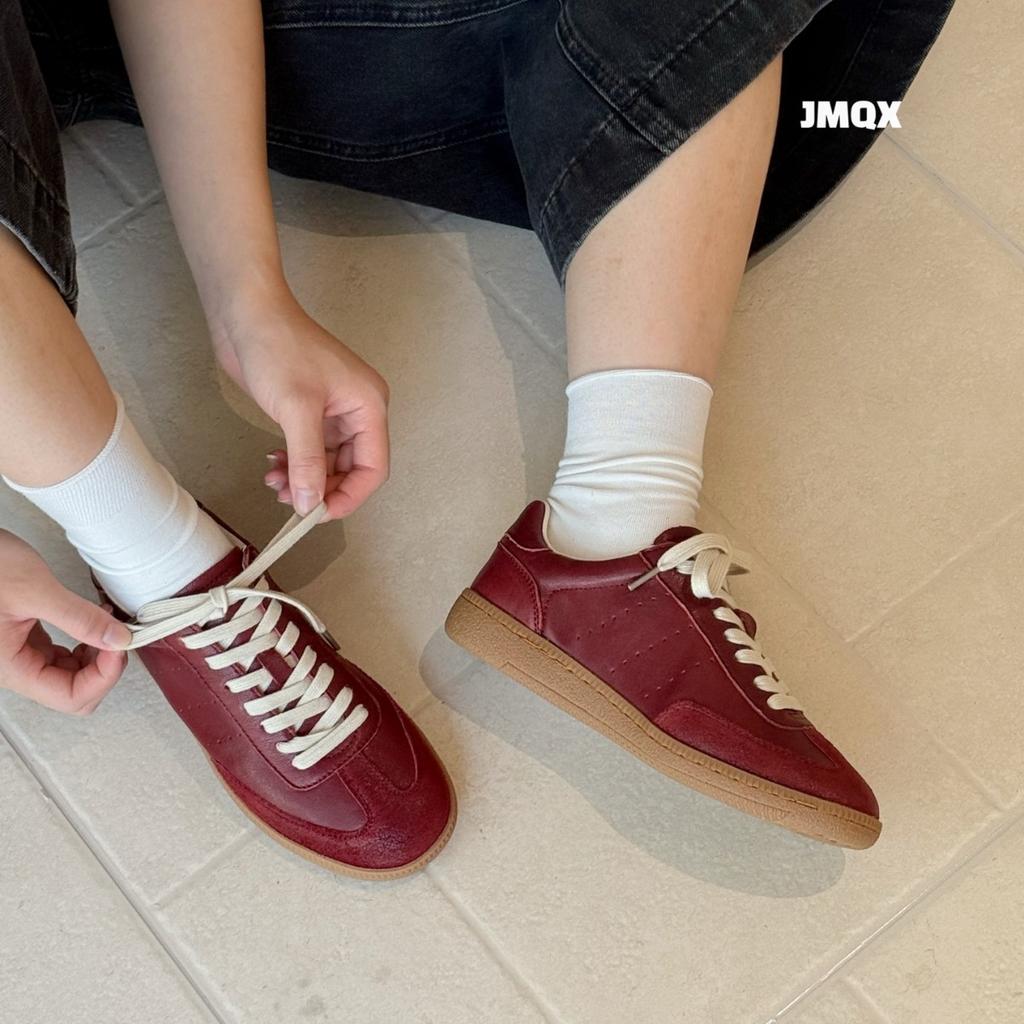 European red German training shoes women's 2025 autumn new leather flat-bottomed retro classic sports and leisure versatile board shoes