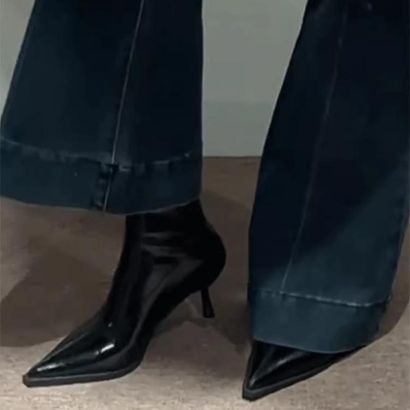 Fashion Autumn Temperament Slim Heel Single Boots Women's Fashion Pointed Toe Rear Zipper Anti-Slip Wear-Resistant Short-