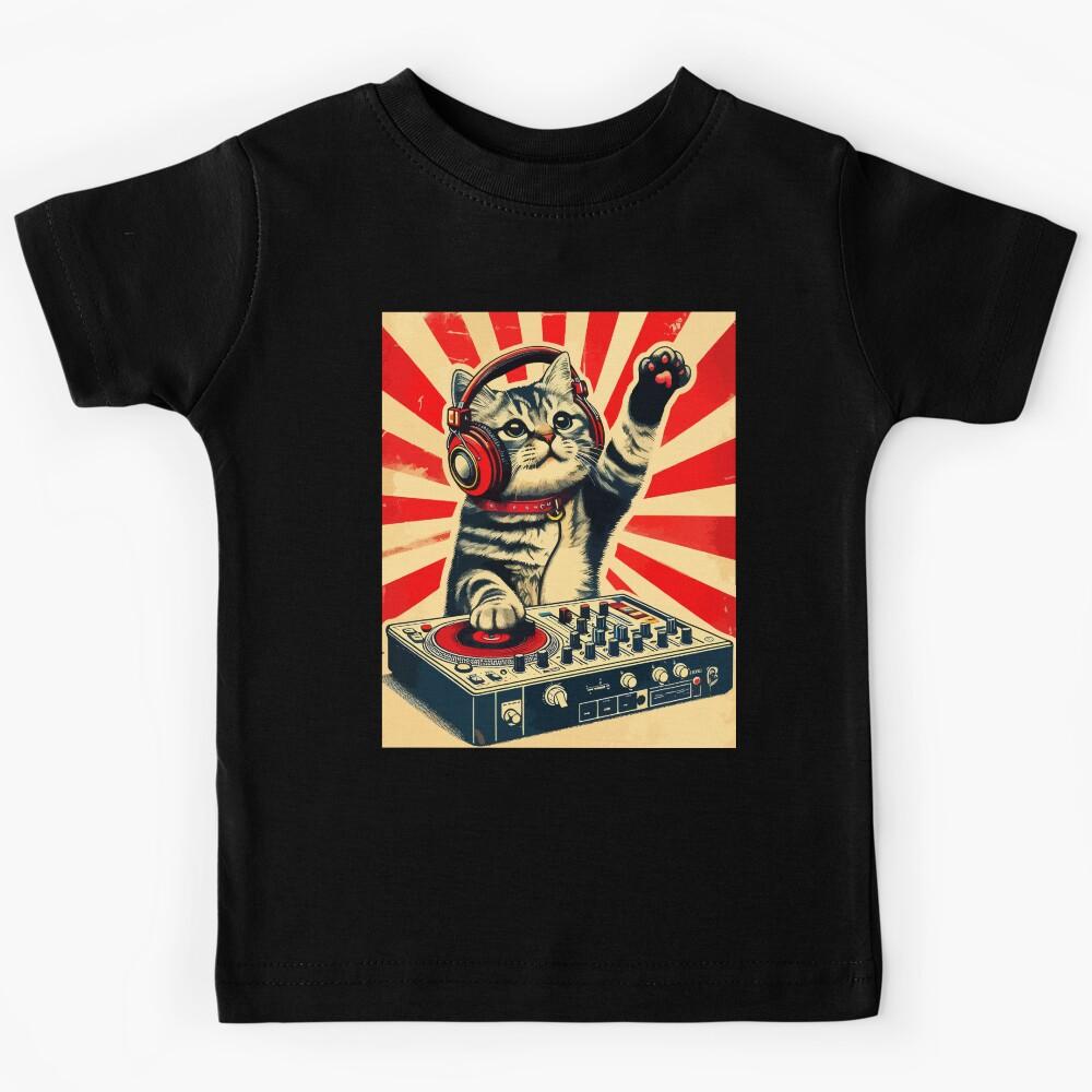 Funny Deejay House Cat Retro Vintage Kids T-Shirt 110
