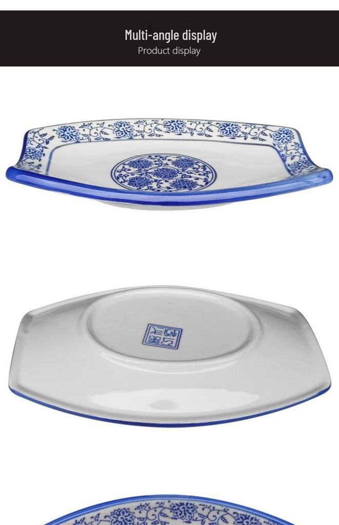 Ceramic Broccoli Plate - Blue & White Porcelain Chinese Style Dish