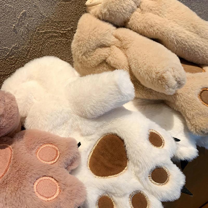 1 Pair Winter Women Bear Palm Paw Plush Gloves Lovers Plushclaw Glove Fluffy Cat Paw Full Finger Gloves Contains Plush Inside