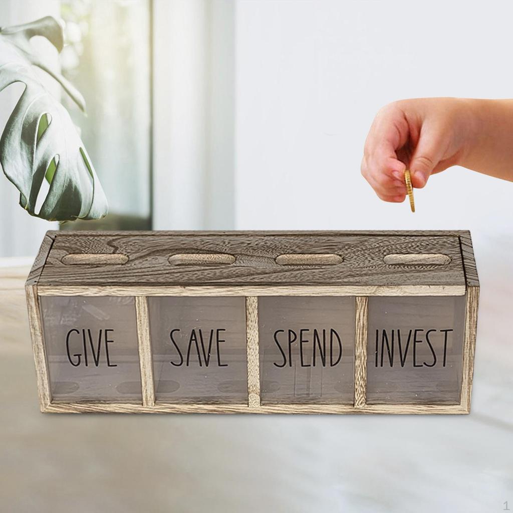Salvadanaio Dà Risparmia Spendi Investi Scatola per Risparmio Spazio con 4 Scomparti per Raccolta