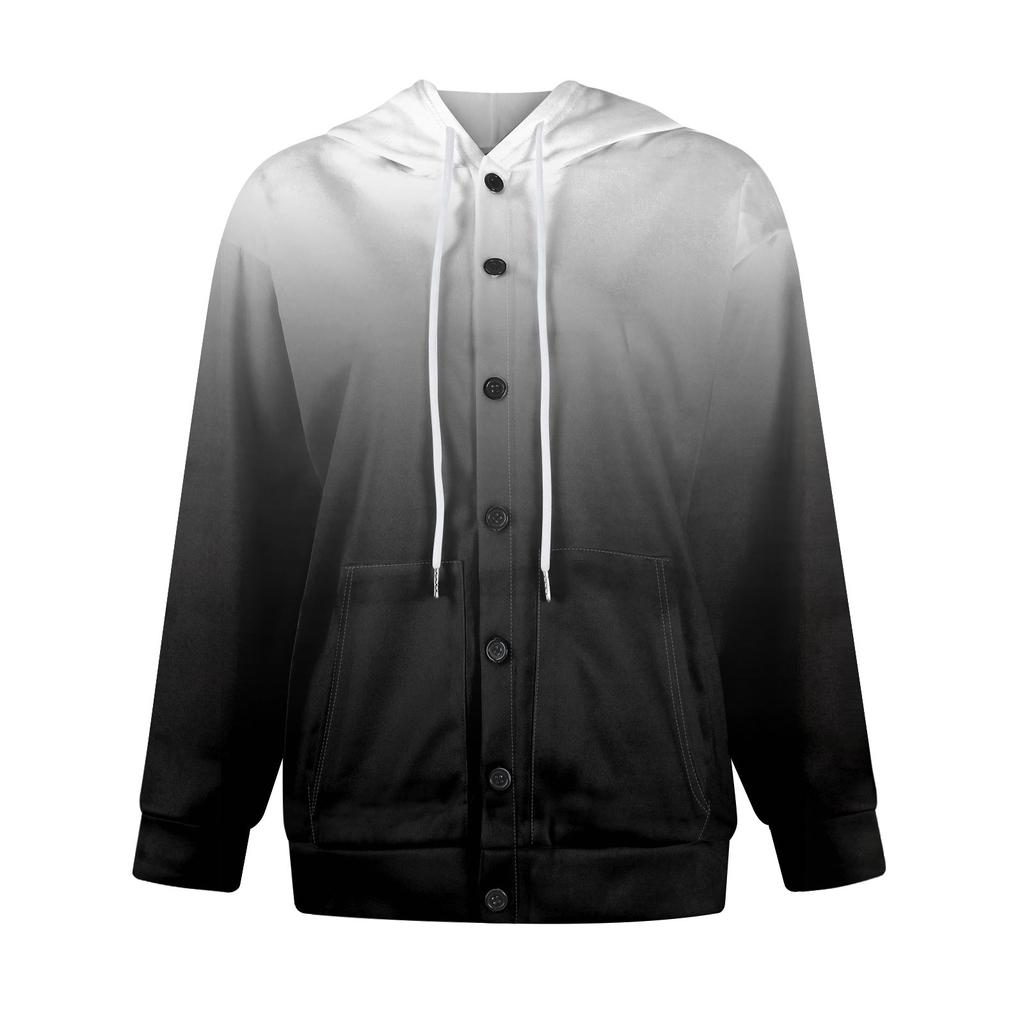 Women's Hoodie, Color Gradient Printed Long Sleeved Loose Hooded Sports Jacket