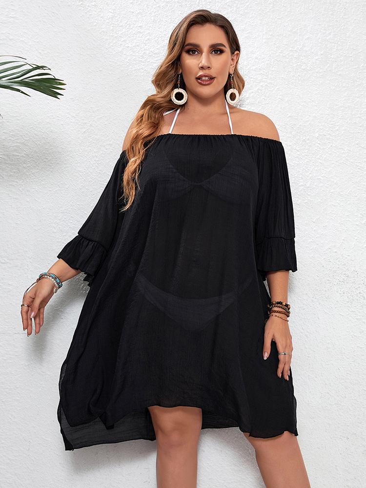 Women's Plus Size Beach Ruffled Cover-Up Dress Coverups Dress Summer Bathing Suit Beachwear Shirt Beach Short Dress Clothes