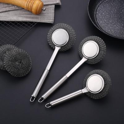 Hot Selliing Cleaning Brush Steel Wire Ball Stainless Steel Practical Kitchen Specific Convenient Random Color Cast Iron Pan Long Handle/Short Handle
