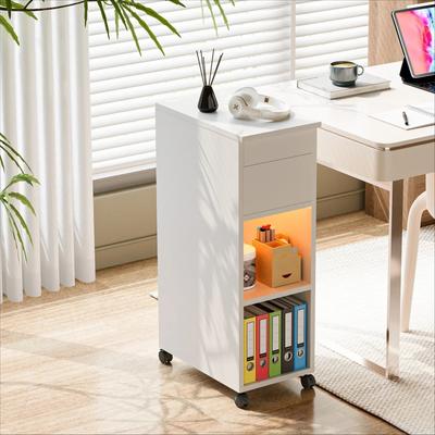 Mesita de Noche de Madera Cajón Único Puertos USB Bluetooth Tira de Luces LED Armario Lateral Inteligente Moderno Mesita de Noche Mesas de Noche de Lujo
