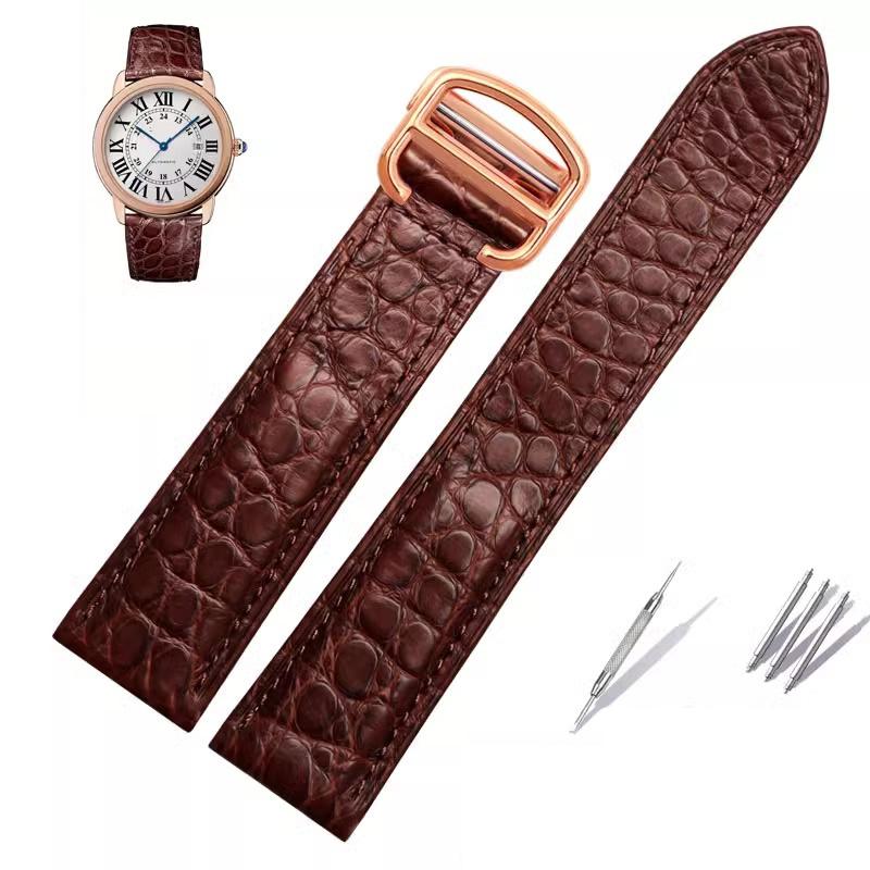 Alligator Leather Strap For Cartier Solo Tank London Genuine Leather Black Brown Men Women Watch Band 16mm 18mm 20mm 22mm 24mm