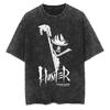 Hot Selling HUNTERHUNTER Shizuku Murasaki Print TShirt Unisex Vintage Washed Loose Top Casual Cotton New Summer Tee