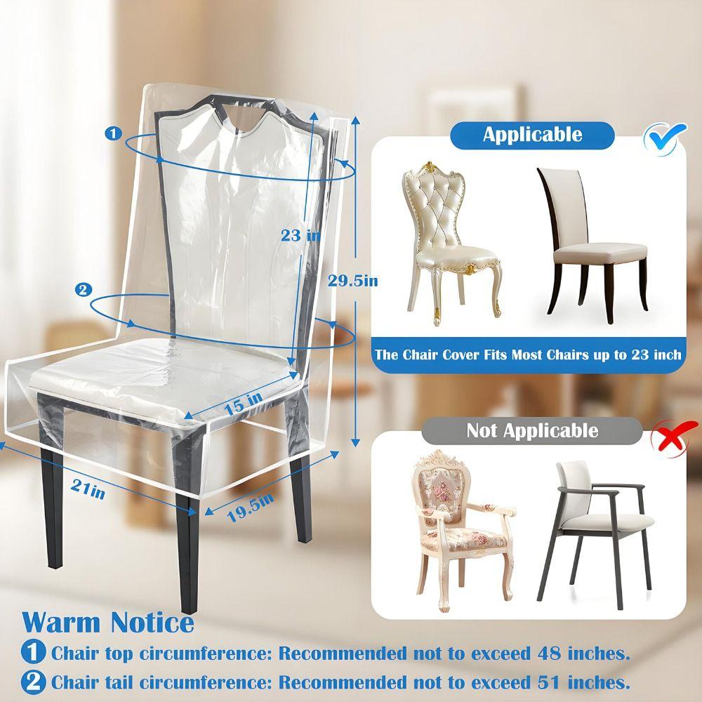 PVC Dining Chair Covers Stain Resistant Waterproof Clear Seat Protector Pet Claw Resistant Transparent Plastic Chair Covers