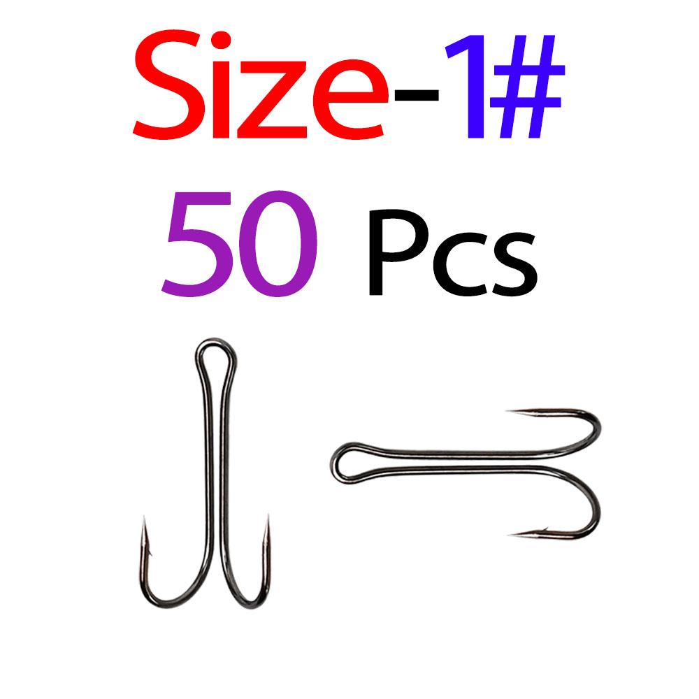 MNFT 50 יחידות קרס דייג כפול קרסים לצפרדעים קשירת פליי קרסי דיג פתוח חד 3X חזק פלדת פחמן גבוהה קוצני קרס שחור