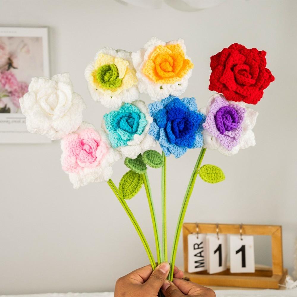 

DIY Crochet Rose Flower Pointed Leaf Handmade Flower Crochet Bouquet Anniversary фіолетовий